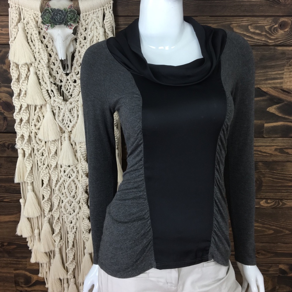 Cache | Ruched Satin Cowl Tee Blouse Satin Black